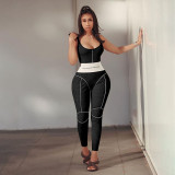 Sexy Letter Printed Suspenders V-Neck Backless Jumpsuit P1737716