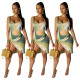 Irregular Women Tie-Dye Printing Sleeveless Short Dress SDD9123