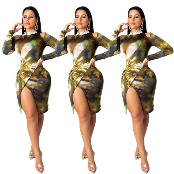 Online Sale Tie-Dye Irregular Split Midi Dress For Wholesale AMM8198
