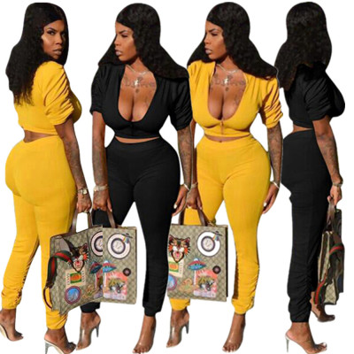 Hiking Pleated Solid Color Two-Piece Bodycon Suits DN8191