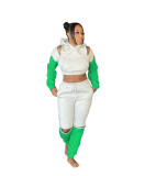 Fashion Contrast Stitching Zipper Long Sleeves Hooded Cropped Sweater With Drawstring Trousers Two P