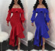 Solid color wrapped chest ruffled long sleeve dress RO6034