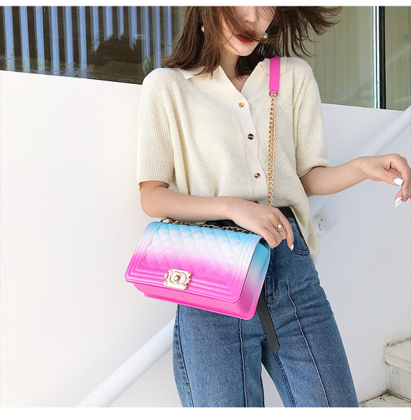 Lingge chain single shoulder diagonal gradient color rainbow Bag HLW3502748