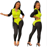 Stylish Women's Color Patchwork Zipper Skinny Club Outfits BLX7356