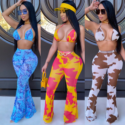 Fashion sexy underwear + casual popular long wide-leg pants two-piece female suit CCY8655