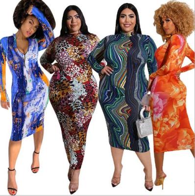 Printed tight-fitting bag hip front and back wear plus size womens dress OSS20860