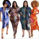 Printed tight-fitting bag hip front and back wear plus size womens dress OSS20860