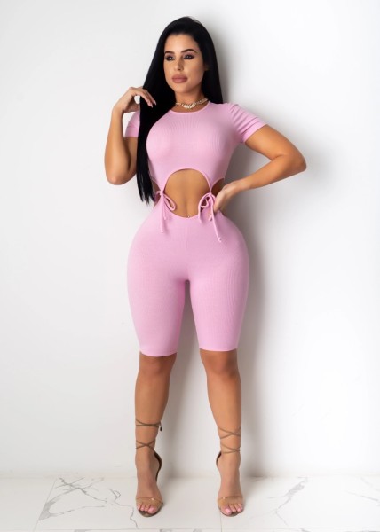 Casual solid color knitted waist jumpsuit TS1051