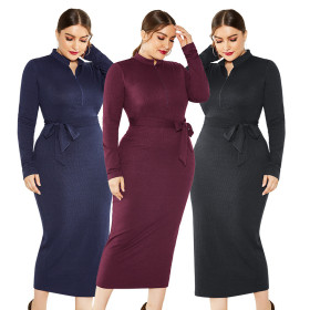 Long Sleeve Sexy Stand Collar Slim Sweater Knit Dress FP5237