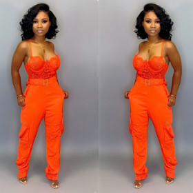 Solid Color Fashion Casual Pants Workwear with Belt LD8247