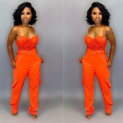 Solid Color Fashion Casual Pants Workwear with Belt LD8247