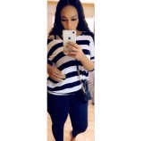 Fashion Striped Printed Round Neck Short Sleeves T-Shirt With Trousers Two Piece Sets CQ021