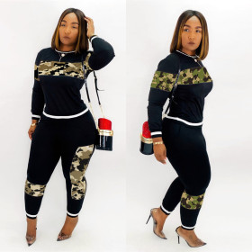 Newest Autumn 2 Pieces Camouflage Splicing Running Lady Outfits AL064