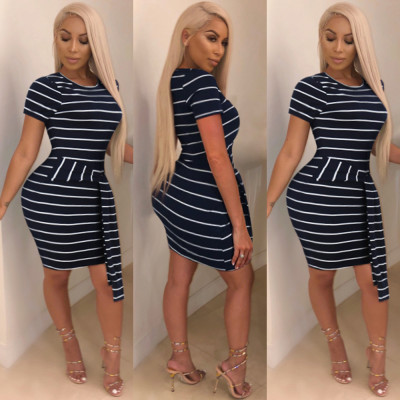 Women Striped Bodycon Midi Dress K8721