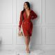 Elegant Button Down Slim Casual Red Dress With Belt HHM6166