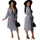 Hot Sale Button Down Elastic Waist Casual Plaid Shirt Dress ML7272