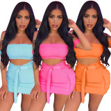 Cute off-the-shoulder tooling skirt two-piece suit HR8038