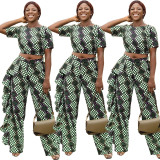 Lotus leaf edge ladies wave short sleeve pants suit YY5053