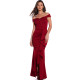 Party Elegant Solid Color Flat Shoulder Ruffle Long Dress ZZ8826