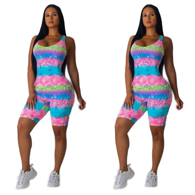 Wholesale Price Casual Sleeveless Tie Dye Short Jumpsuit S6167