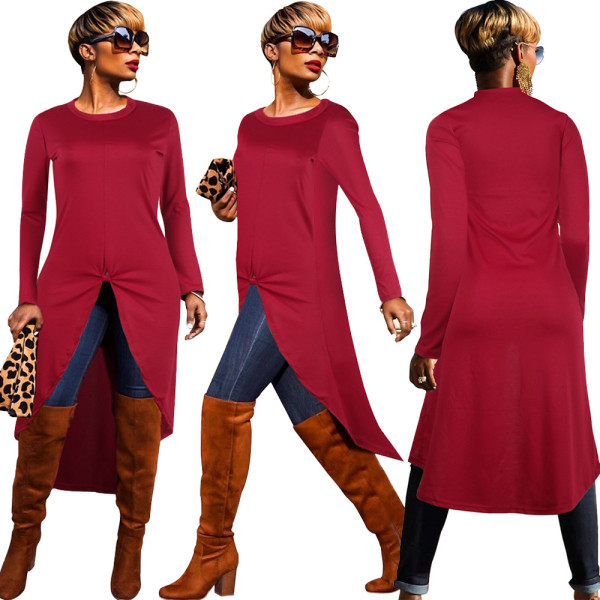 Cheap Long Irregular Solid Color Women Top SY8316