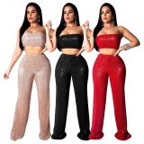 Fashion Solid Sequin 2 Pieces Suits For Ladies SMR9223
