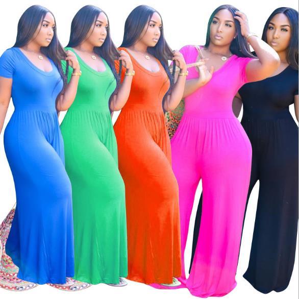 Net color wide-leg short-sleeved fashion casual plus size women's jumpsuit OSS20722