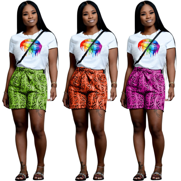 Leisure Comfy Outfits Women T-Shirt Printing Shorts ZH5110