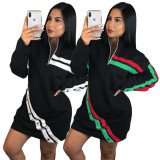 Webbing Patchwork Bodycono Dress With Zipper ML7148