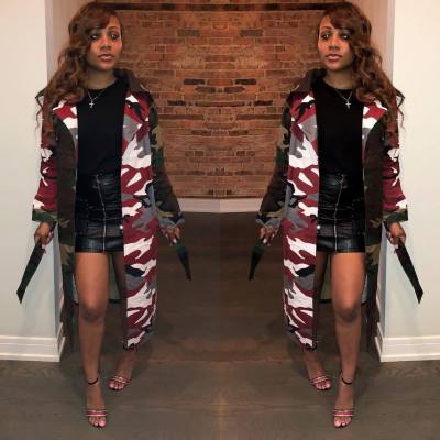 Leisure Fashion Women Long Camouflage Coat HM5181