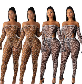 Latest Slim Printing Sets Flat Shoulder Bodysuits Tight Pants AA5106