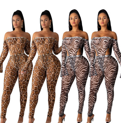 Latest Slim Printing Sets Flat Shoulder Bodysuits Tight Pants AA5106