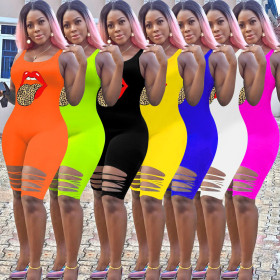 Mouth pattern burnt sexy jumpsuit multicolor optional RSN739