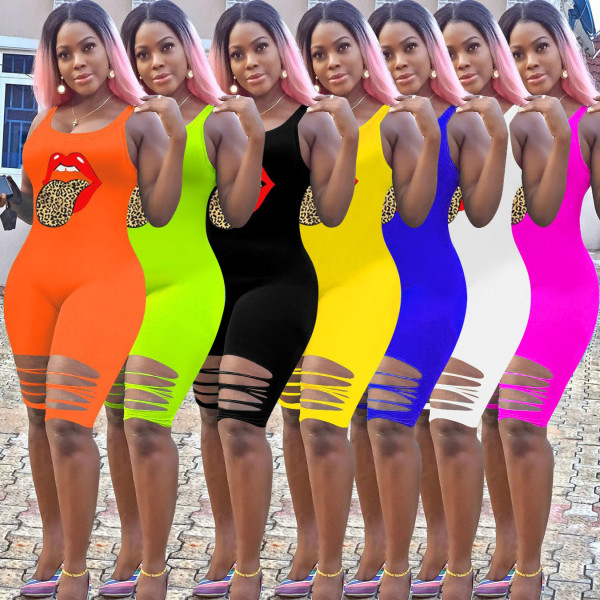 Mouth pattern burnt sexy jumpsuit multicolor optional RSN739