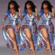 Trendy Women Turn Down Collar Printed Ankle Length Dress YX9166