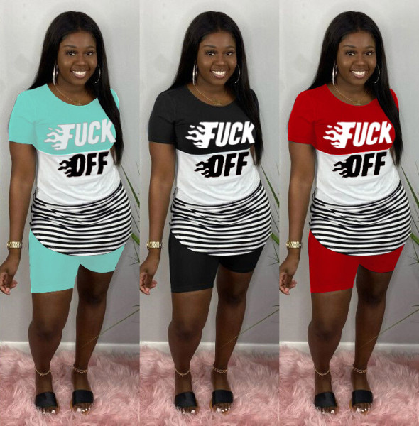 Two-piece set of stylish letter print stripes stitching WJ5090
