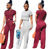Leisure Suits Short Sleeves Top Wide Leg Pants FZ5534