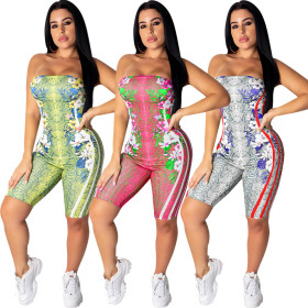 Floral Print Hot Sell Bodycon Dew Shoulder Women Jumpsuit R6185