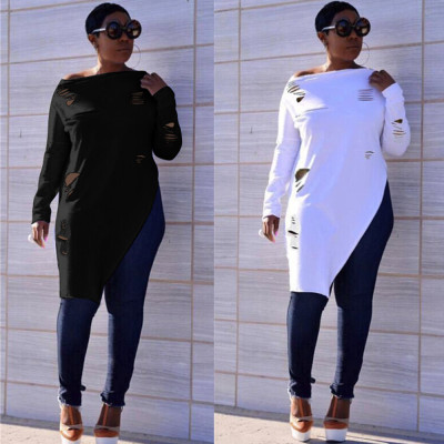 Plus Size Long Clothes Hollow Out Pure Color Top HG5126
