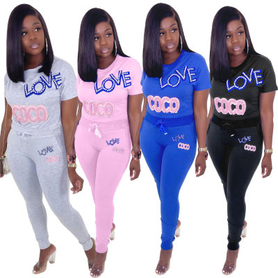 Breathable comfortable sports suit with pearls on chest XM6082