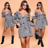 Classic Women Bodycon Checks Long Coat D8054