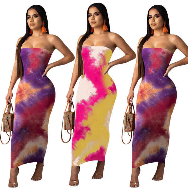 Wholesale Price Bodycon Strapless Printing Dress ZH5069