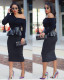 Office Ladies Black Oblique Shoulder Bodycon Midi Dress AM342