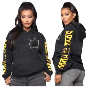 Casual Letter Printed Long Sleeves Hooded Loose Top CY8017