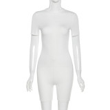 Sexy Solid Color Zipper V-Neck Short Sleeves Bodycon Jumpsuit P1736930