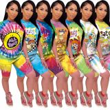 Classic cartoon home printing tie-dye two-piece set M1078