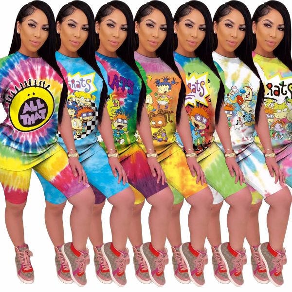 Classic cartoon home printing tie-dye two-piece set M1078
