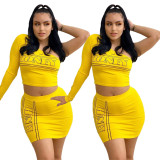 Fashion sexy ladies solid color print short skirt long sleeve two-piece suit TC011