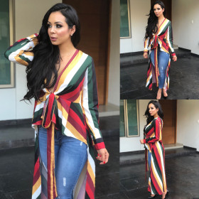 Unique Loose Multicolor Stripe Irregular Bandage Top ML7139