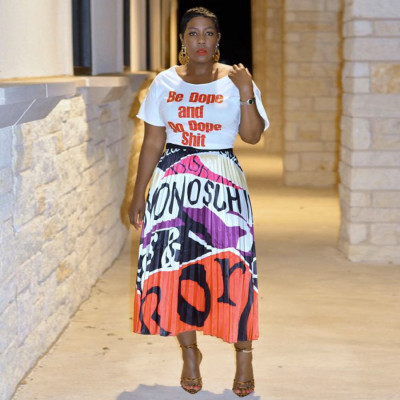 Letters Printing T-Shirt Printing Pleated Skirt Female Comfy Suits MA6225